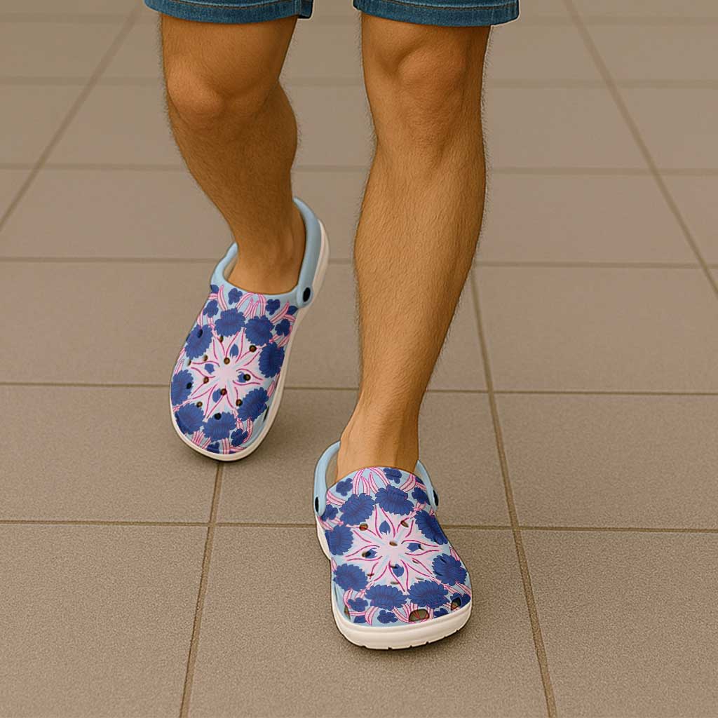 Cook Islands Tivaevae Quilt Clogs Shoes Sky Blue LT05 - Polynesian Pride