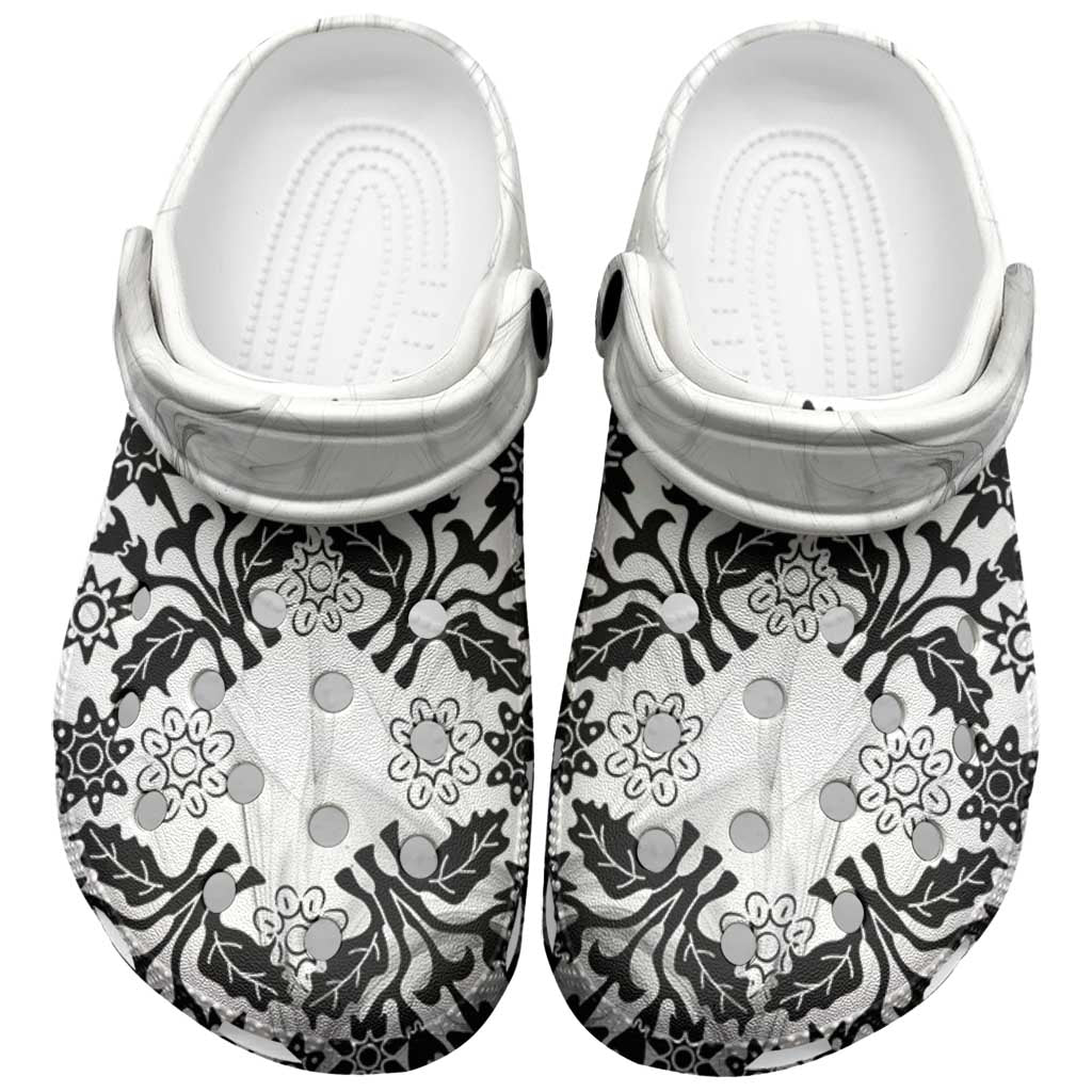 Cook Islands Tivaevae Quilt Clogs Shoes White Marble LT05 White - Polynesian Pride