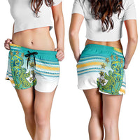 Cook Islands Va'a Race Shorts for Women Te Tatau Tattoos Sporty Style Turquoise Color - Polynesian Pride