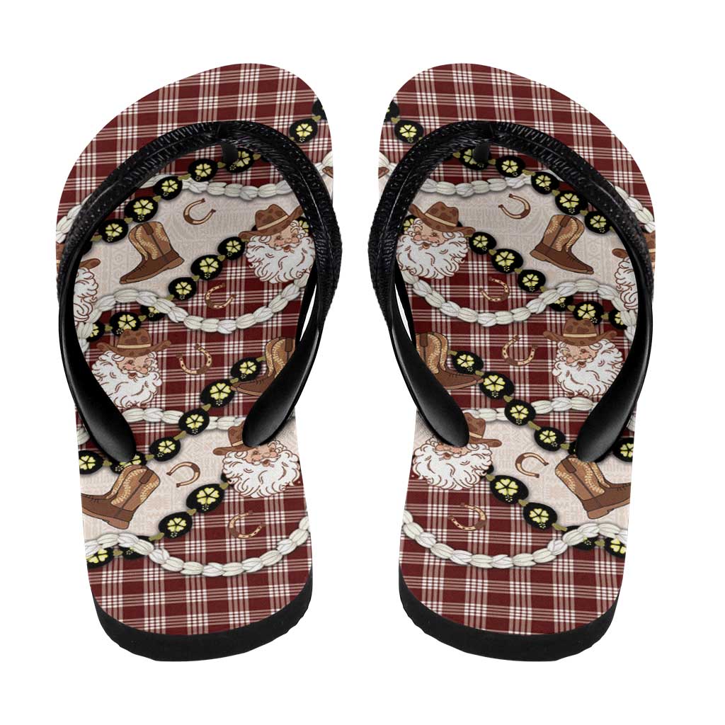 Cowboy Hawaii Mele Kalikimaka Flip Flops Paniolo Kukui Nut Pikake Lei Burgundy Version - Polynesian Pride