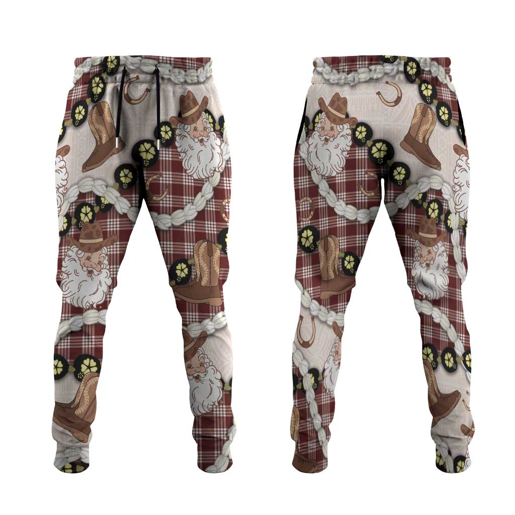 Cowboy Hawaii Mele Kalikimaka Jogger Pants Paniolo Kukui Nut Pikake Lei Burgundy Version LT14 Burgundy - Polynesian Pride