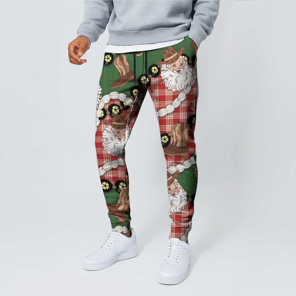 Cowboy Hawaii Mele Kalikimaka Jogger Pants Paniolo Kukui Nut Pikake Lei Red Version LT14 - Polynesian Pride