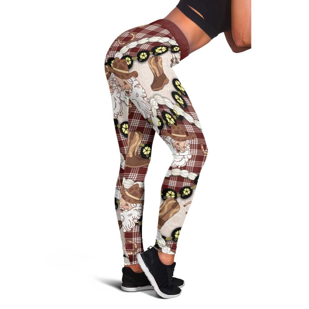 Cowboy Hawaii Mele Kalikimaka Leggings Paniolo Kukui Nut Pikake Lei Burgundy Version LT14 - Polynesian Pride