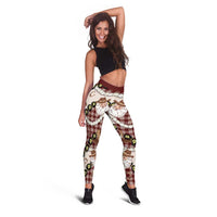 Cowboy Hawaii Mele Kalikimaka Leggings Paniolo Kukui Nut Pikake Lei Burgundy Version LT14 - Polynesian Pride