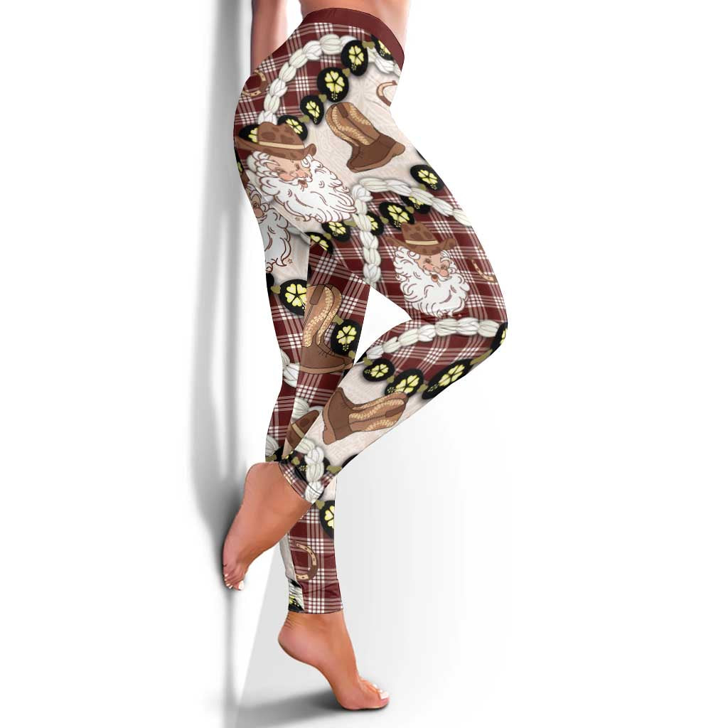 Cowboy Hawaii Mele Kalikimaka Leggings Paniolo Kukui Nut Pikake Lei Burgundy Version LT14 - Polynesian Pride