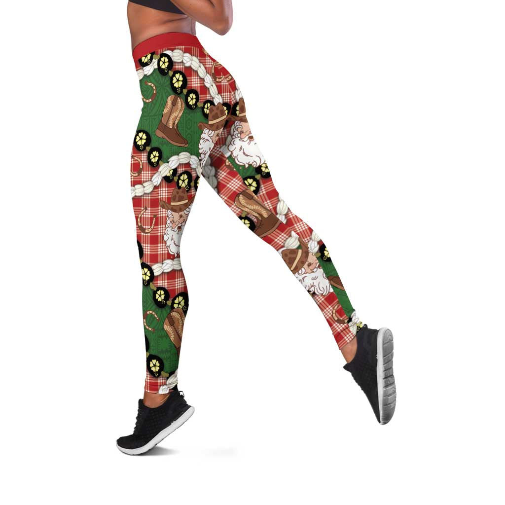Cowboy Hawaii Mele Kalikimaka Leggings Paniolo Kukui Nut Pikake Lei Red Version LT14 Red - Polynesian Pride