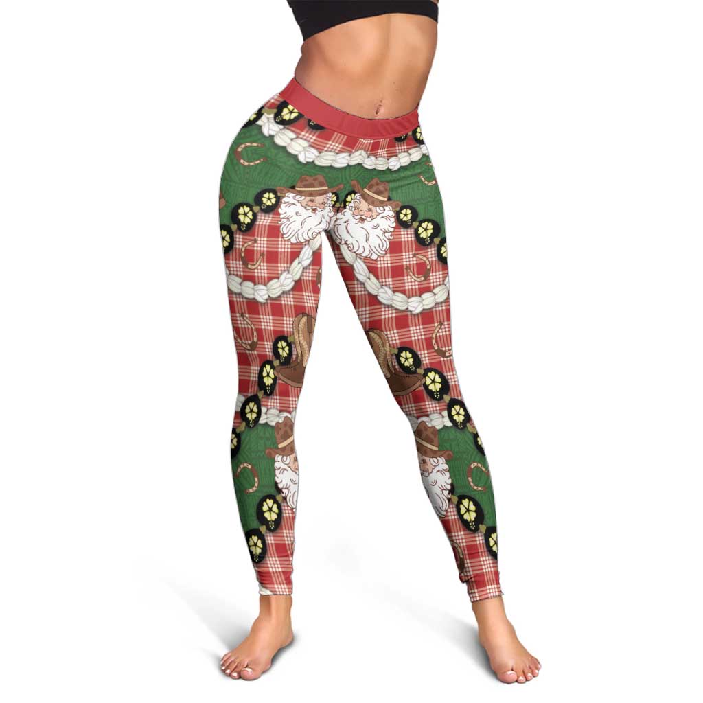 Cowboy Hawaii Mele Kalikimaka Leggings Paniolo Kukui Nut Pikake Lei Red Version LT14 - Polynesian Pride