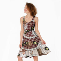 Cowboy Hawaii Mele Kalikimaka Midi Dress Paniolo Kukui Nut Pikake Lei Burgundy Version - Polynesian Pride