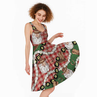 Cowboy Hawaii Mele Kalikimaka Midi Dress Paniolo Kukui Nut Pikake Lei Red Version - Polynesian Pride