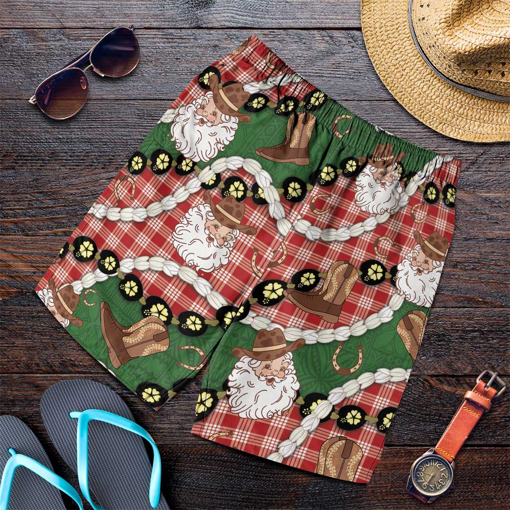 Cowboy Hawaii Mele Kalikimaka Shorts for Men Paniolo Kukui Nut Pikake Lei Red Version LT14 Red - Polynesian Pride