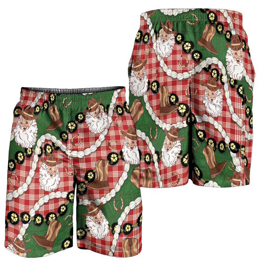 Cowboy Hawaii Mele Kalikimaka Shorts for Men Paniolo Kukui Nut Pikake Lei Red Version LT14 - Polynesian Pride