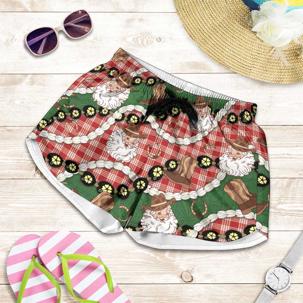 Cowboy Hawaii Mele Kalikimaka Shorts for Women Paniolo Kukui Nut Pikake Lei Red Version LT14 Red - Polynesian Pride