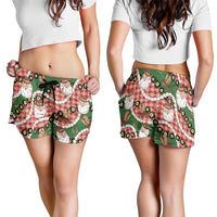 Cowboy Hawaii Mele Kalikimaka Shorts for Women Paniolo Kukui Nut Pikake Lei Red Version LT14 - Polynesian Pride