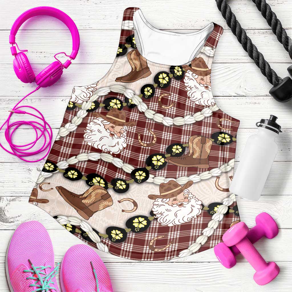 Cowboy Hawaii Mele Kalikimaka Women Racerback Tank Paniolo Kukui Nut Pikake Lei Burgundy Version LT14 Burgundy - Polynesian Pride