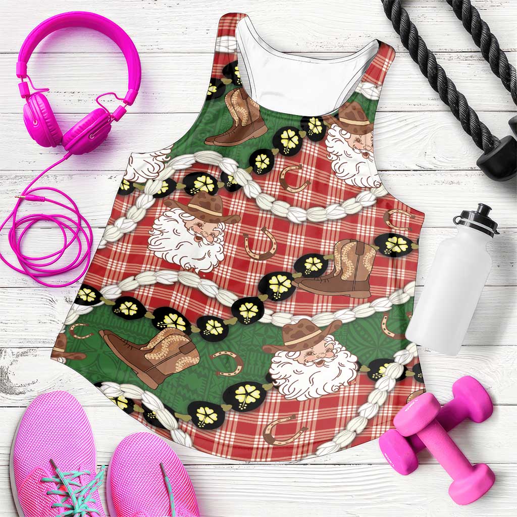 Cowboy Hawaii Mele Kalikimaka Women Racerback Tank Paniolo Kukui Nut Pikake Lei Red Version LT14 Red - Polynesian Pride