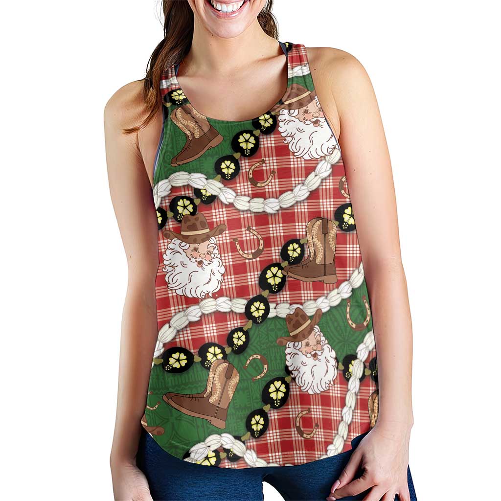 Cowboy Hawaii Mele Kalikimaka Women Racerback Tank Paniolo Kukui Nut Pikake Lei Red Version LT14 - Polynesian Pride