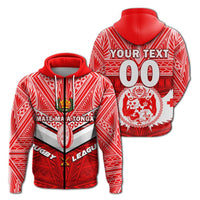 Custom Tonga Rugby Mate Maa Tonga Tapa Pattern Hoodie LT2 Zip Hoodie RED - Polynesian Pride