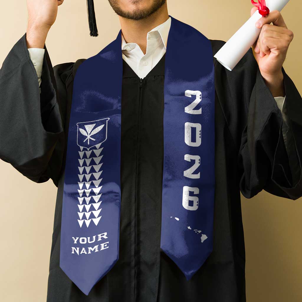 Custom Aloha Hawaii Graduation Stole Kakau Pattern Blue Version LT05 - Polynesian Pride