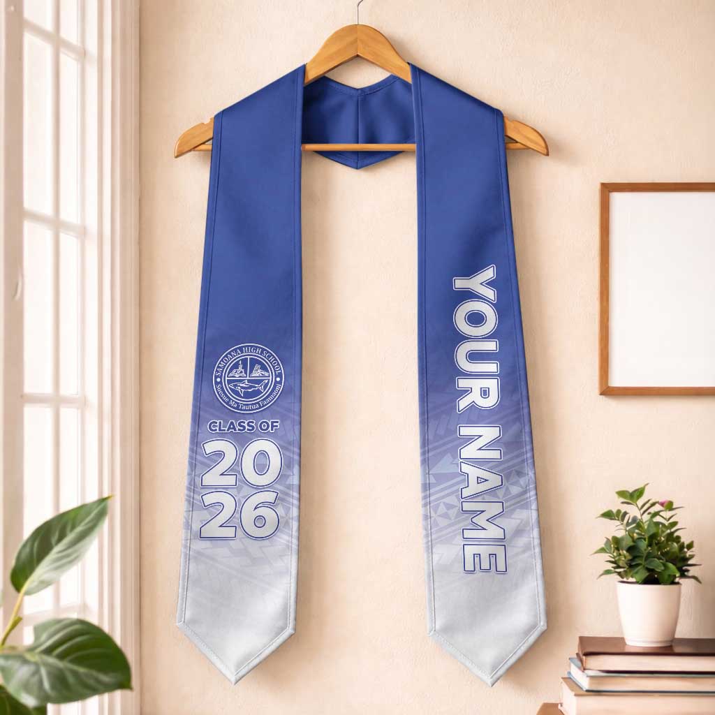 Custom American Samoa Graduation Stole Samoana High School Polynesian Pattern LT05 One Size Blue - Polynesian Pride