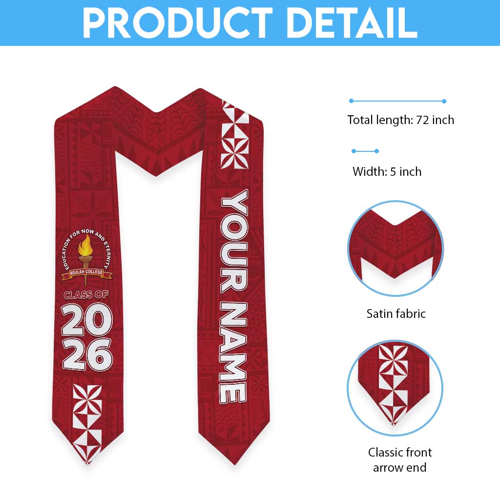 Custom Beulah College Graduation Stole Tongan Ngatu Pattern LT05 - Polynesian Pride