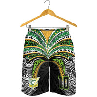 Custom Cook Islands Rugby League Shorts for Men Tatau Tribal Motifs-Black Color - Polynesian Pride
