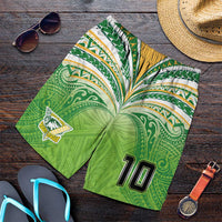 Custom Cook Islands Rugby League Shorts for Men Tatau Tribal Motifs-Light Green Color - Polynesian Pride