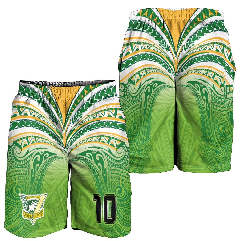 Custom Cook Islands Rugby League Shorts for Men Tatau Tribal Motifs-Light Green Color - Polynesian Pride