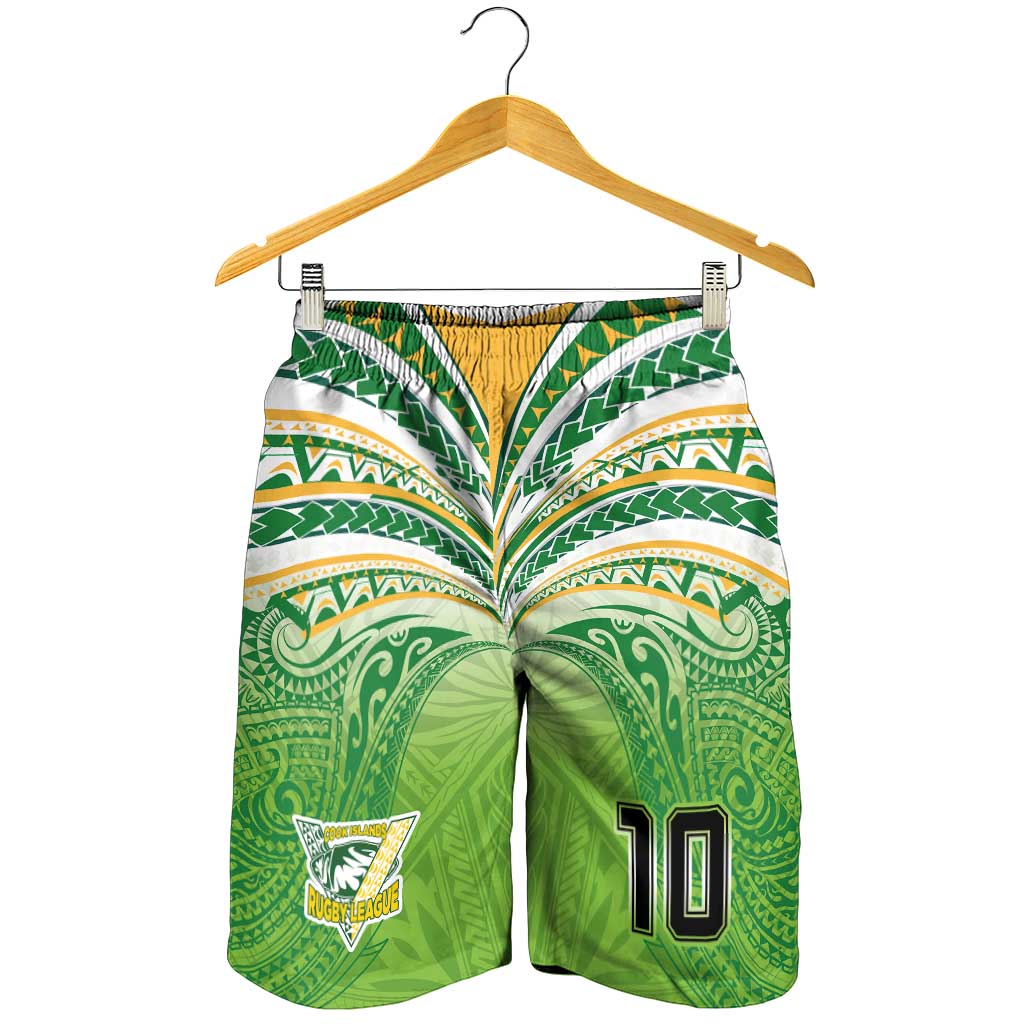 Custom Cook Islands Rugby League Shorts for Men Tatau Tribal Motifs-Light Green Color - Polynesian Pride