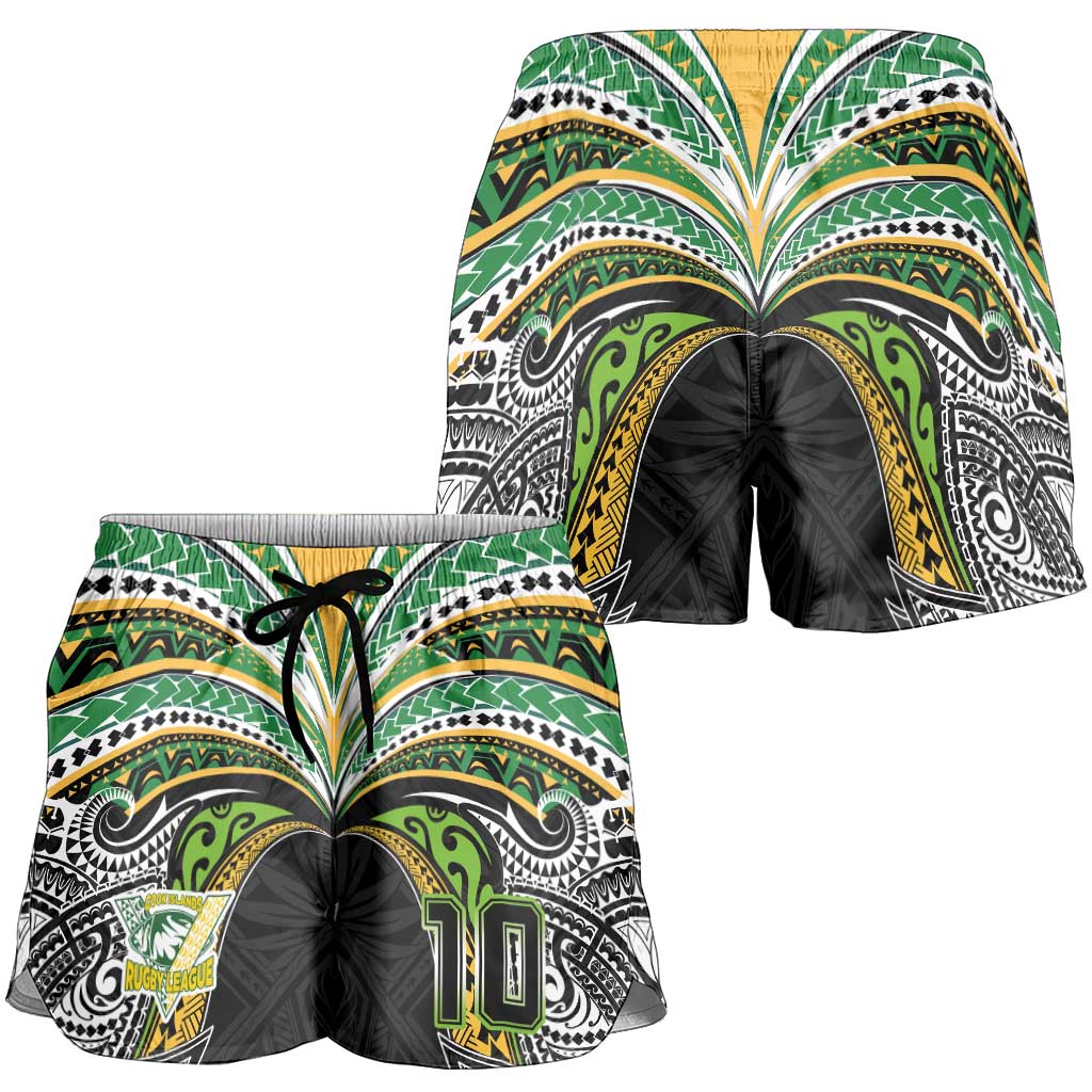 Custom Cook Islands Rugby League Shorts for Women Tatau Tribal Motifs-Black Color - Polynesian Pride