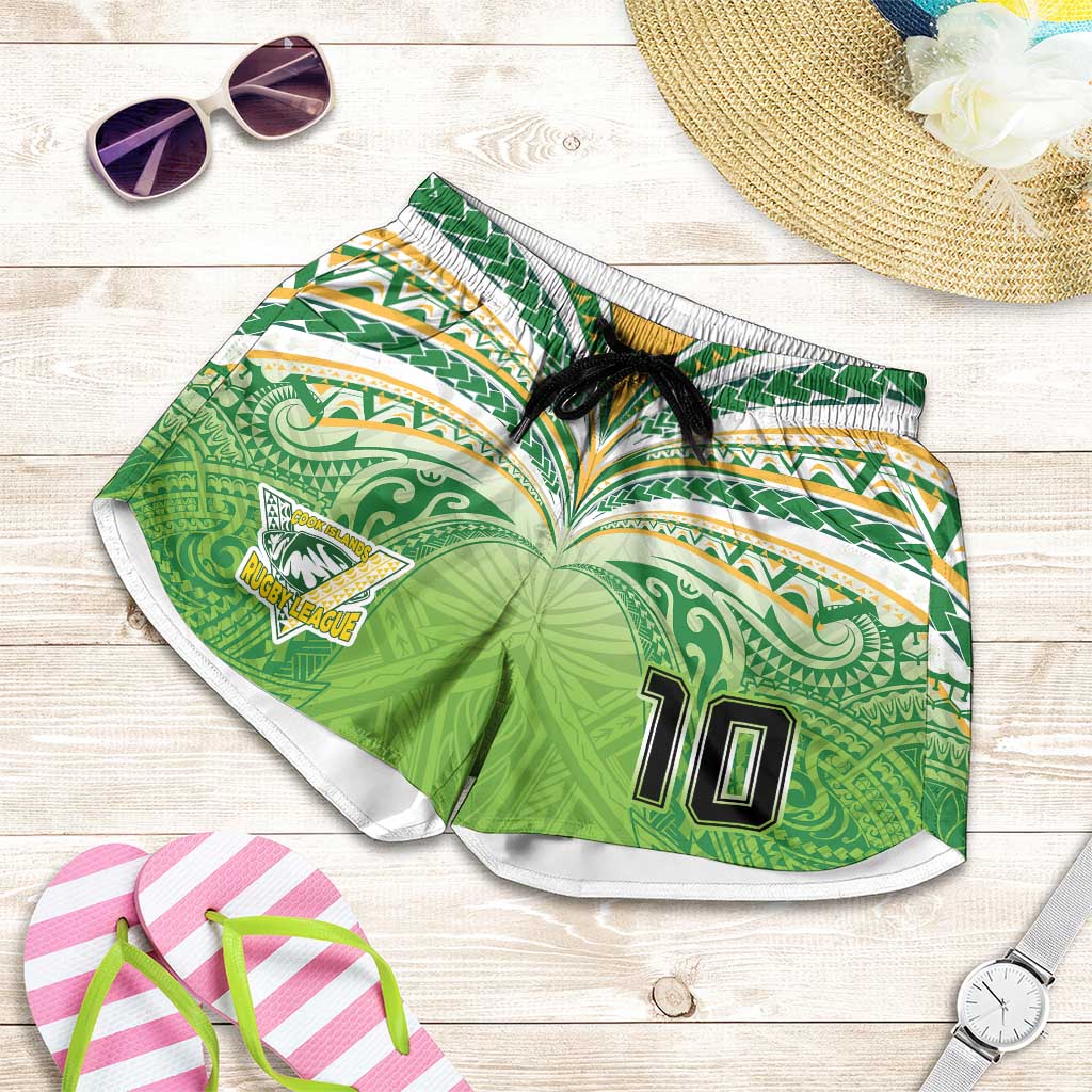 Custom Cook Islands Rugby League Shorts for Women Tatau Tribal Motifs-Light Green Color - Polynesian Pride