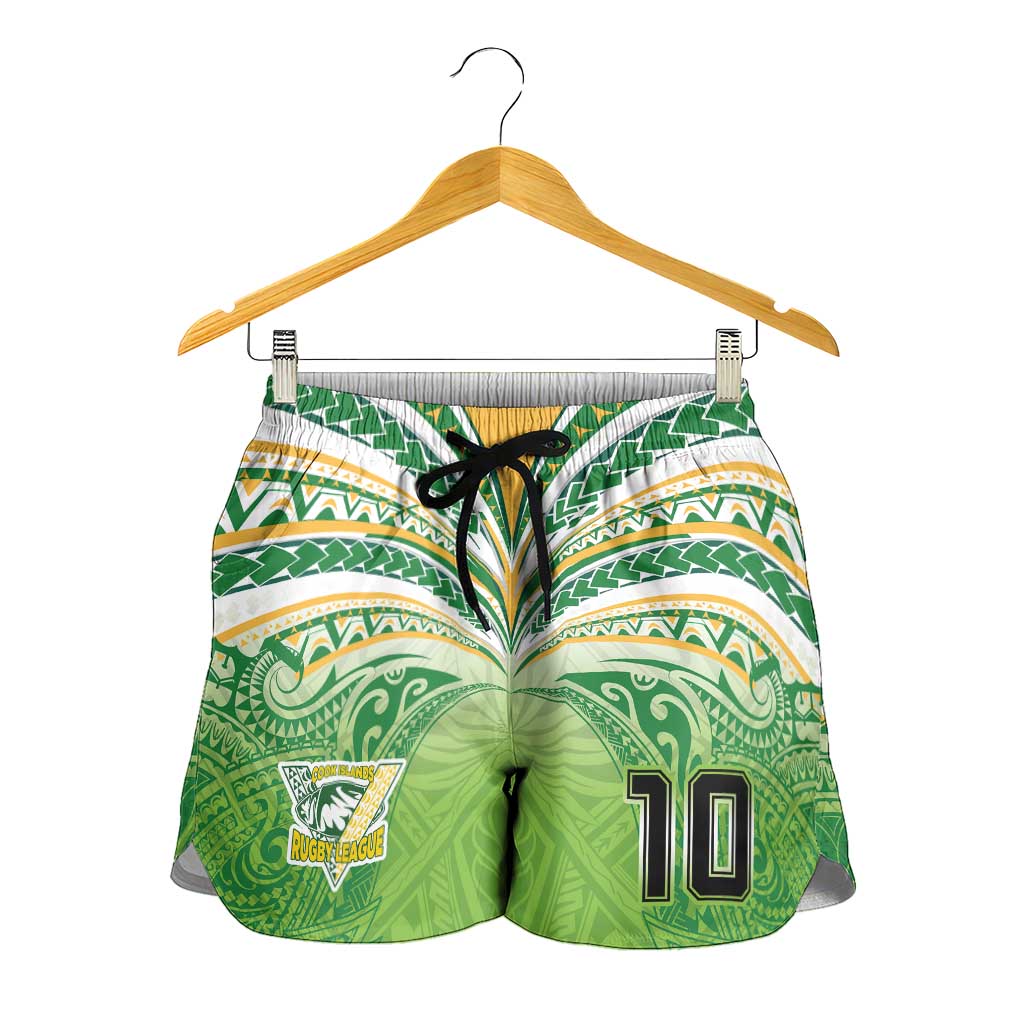 Custom Cook Islands Rugby League Shorts for Women Tatau Tribal Motifs-Light Green Color - Polynesian Pride