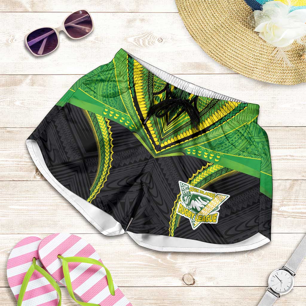 Custom Cook Islands Rugby Shorts for Women Tatau Art Sport Style Black Color LT03 Black - Polynesian Pride