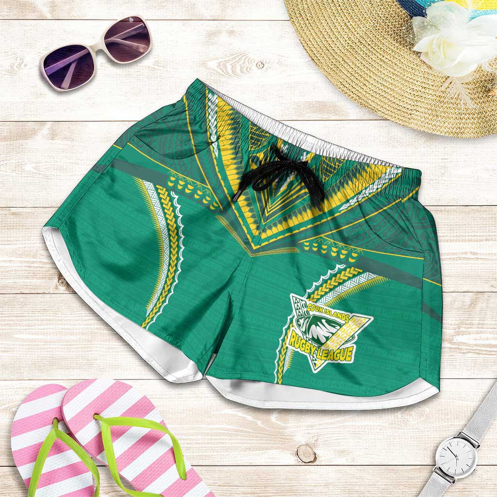 Custom Cook Islands Rugby Shorts for Women Tatau Art Sport Style Green Color