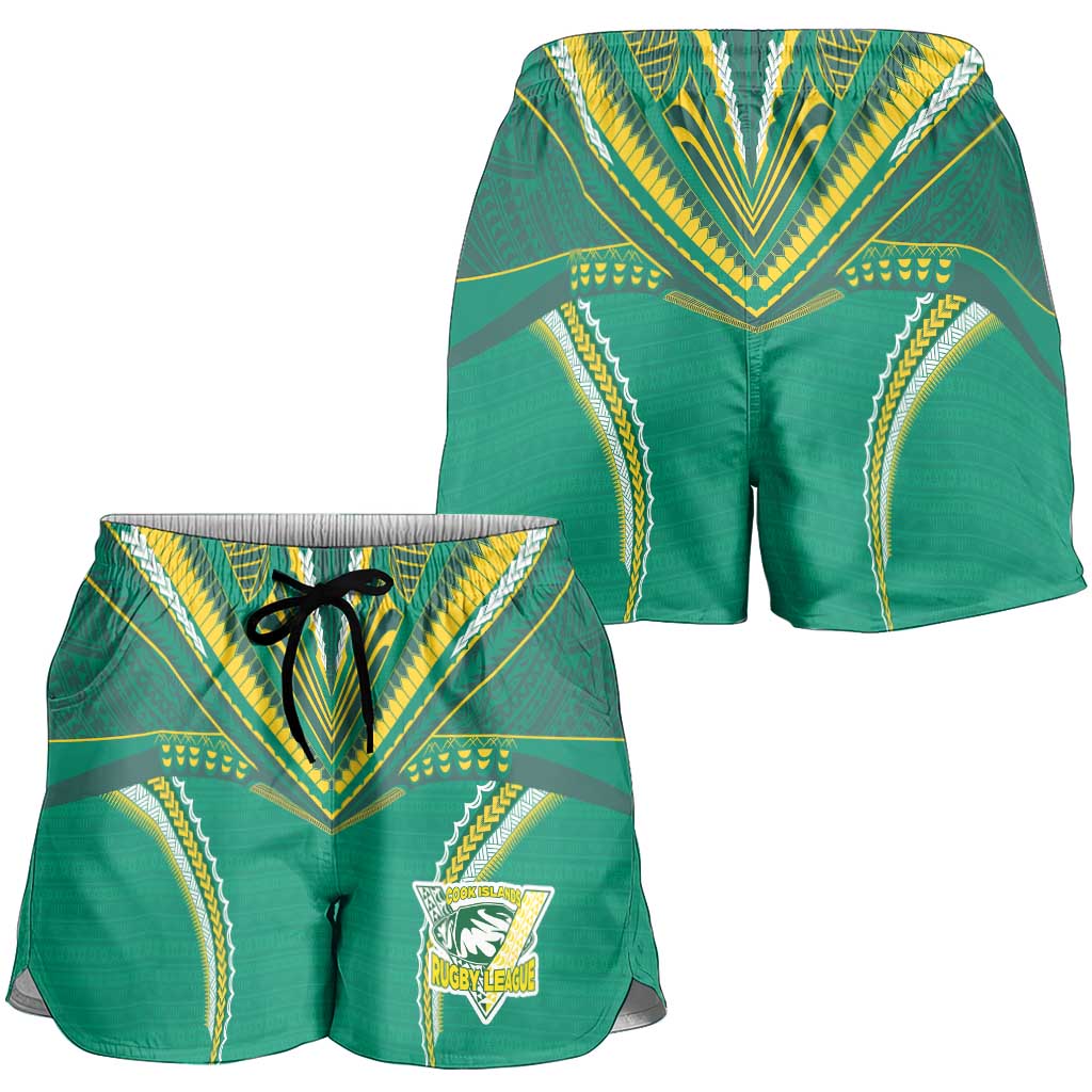 Custom Cook Islands Rugby Shorts for Women Tatau Art Sport Style Green Color