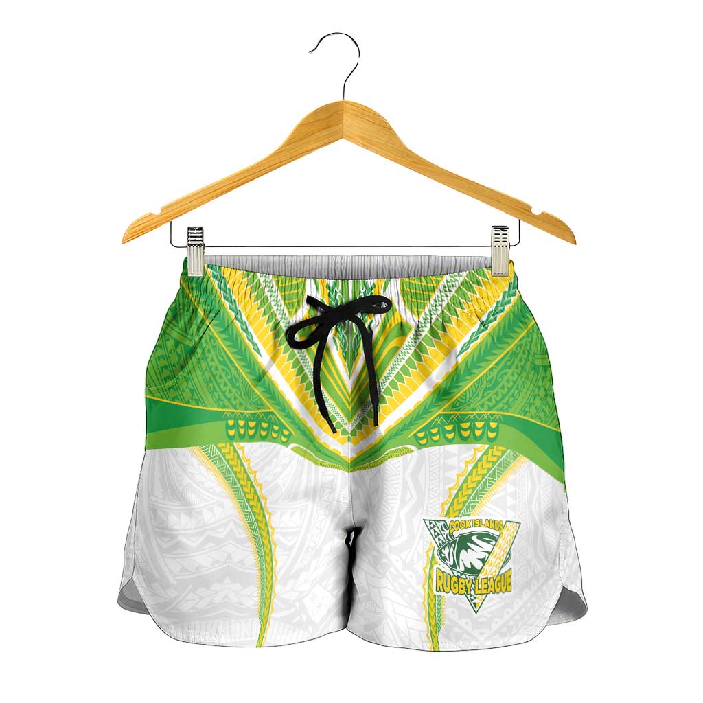 Custom Cook Islands Rugby Shorts for Women Tatau Art Sport Style White Color LT03 - Polynesian Pride