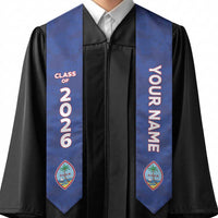 Custom Guam Graduation Stole Guaman Seal Blue Floral Design LT05 - Polynesian Pride