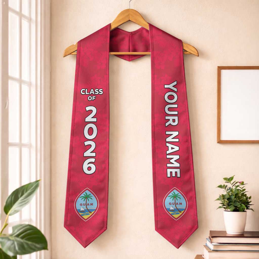 Custom Guam Graduation Stole Guaman Seal Red Floral Design LT05 One Size Red - Polynesian Pride