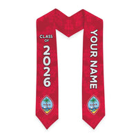 Custom Guam Graduation Stole Guaman Seal Red Floral Design LT05 - Polynesian Pride