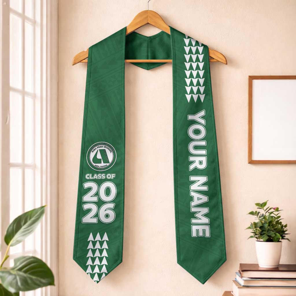 Custom Hawaii Aiea High School Graduation Stole Kakau Pattern LT05 One Size Green - Polynesian Pride
