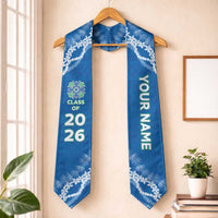 Custom Hawaii Anuenue School Graduation Stole Tapa Pattern With Leis LT05 One Size Blue - Polynesian Pride