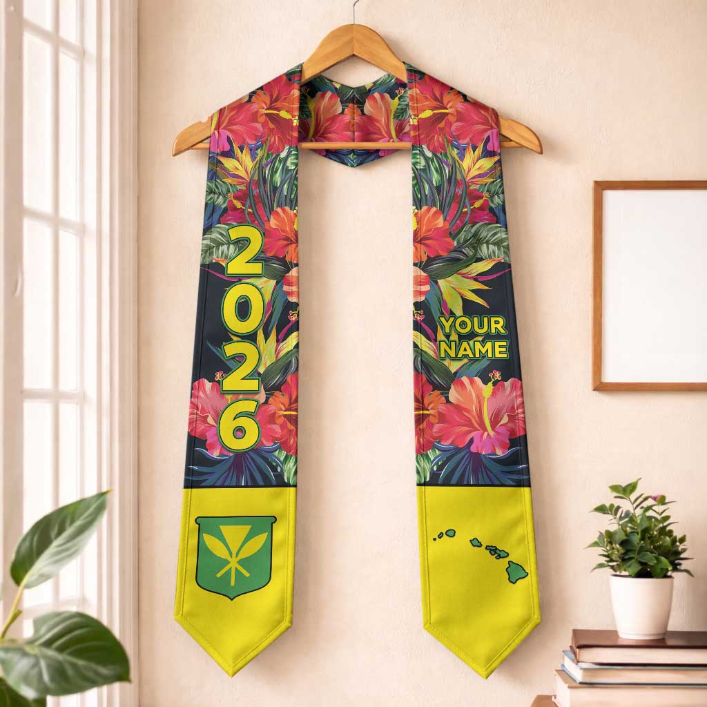 Custom Hawaii Graduation Stole Tropical Flowers LT05 One Size Black - Polynesian Pride