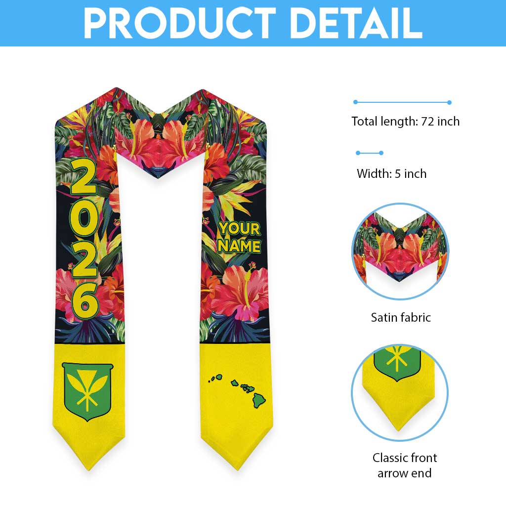 Custom Hawaii Graduation Stole Tropical Flowers LT05 - Polynesian Pride