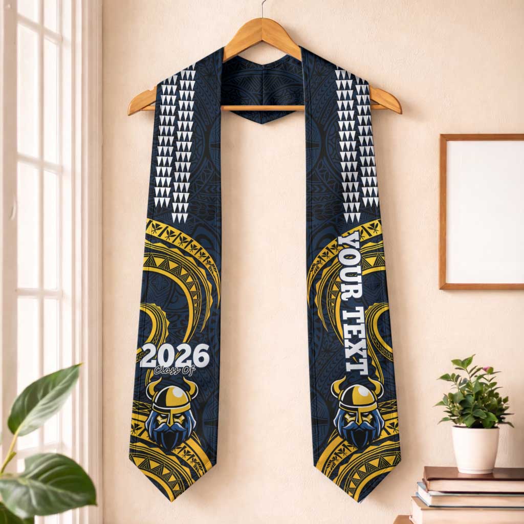 Custom Hawaii Hilo High School Graduation Stole Class Of Year Viking Polynesian Kakau Pattern LT14 One Size Blue - Polynesian Pride