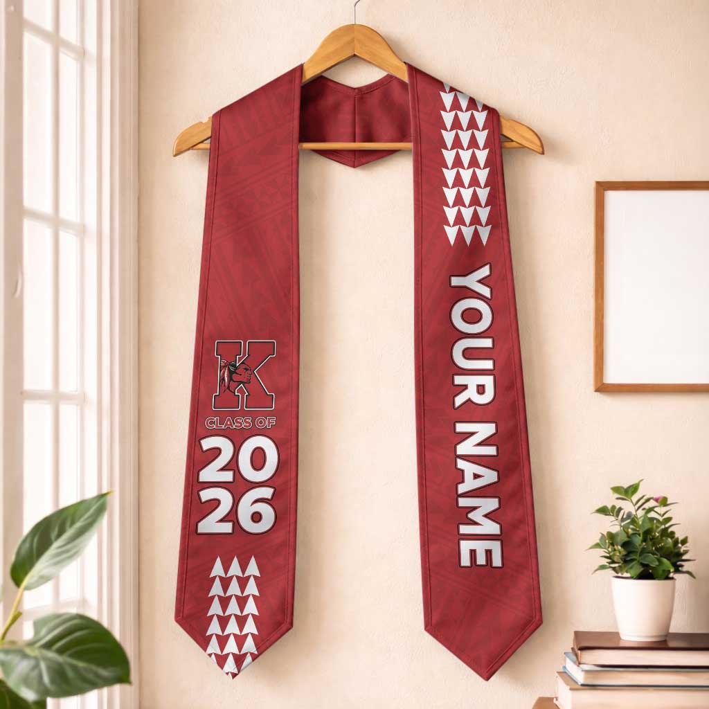 Custom Hawaii Kahuku High & Intermediate School Graduation Stole Kakau Pattern LT05 One Size Red - Polynesian Pride