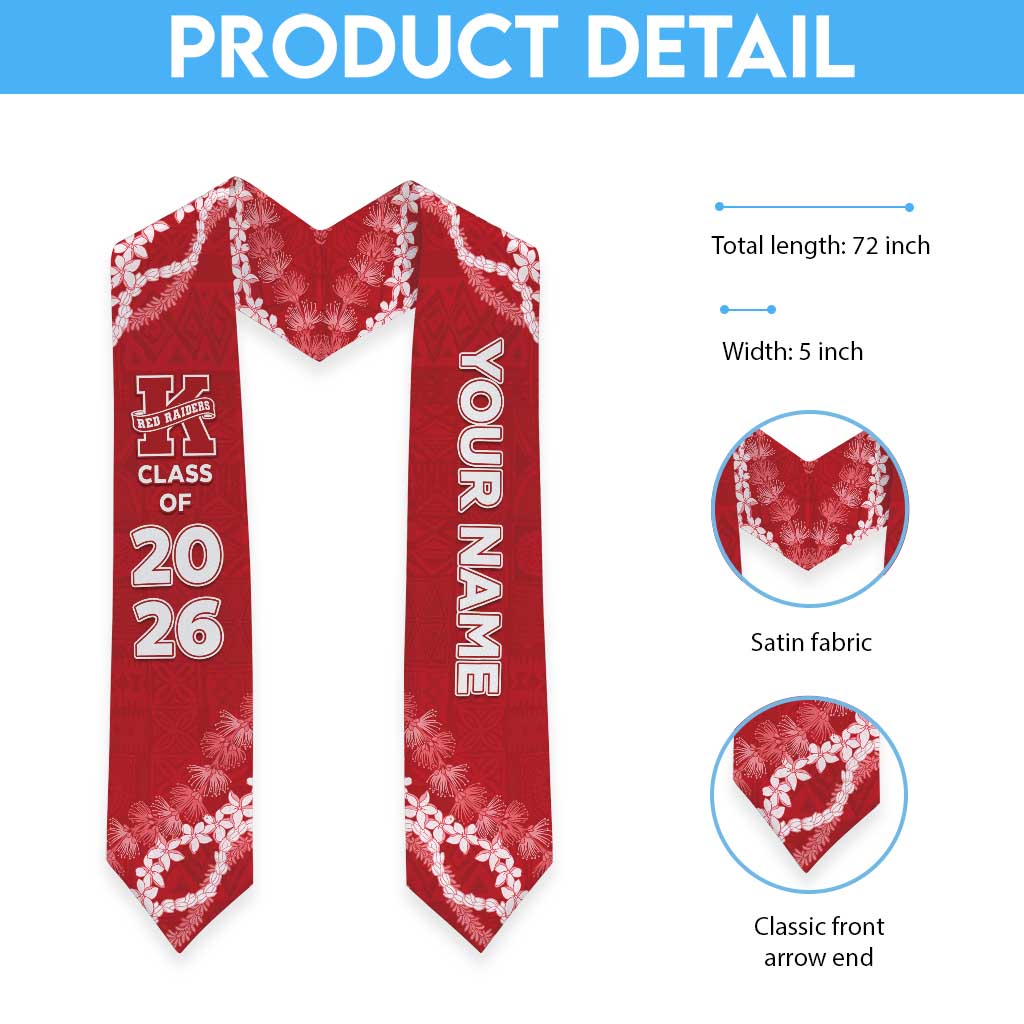 Custom Hawaii Kauai High School Graduation Stole Tapa Pattern With Leis LT05 - Polynesian Pride