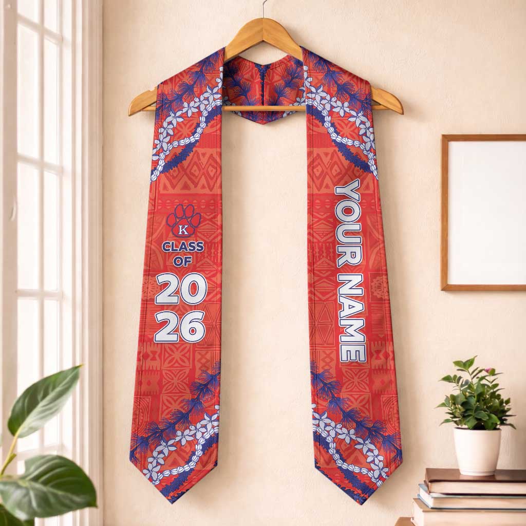 Custom Hawaii Keaau High School Graduation Stole Tapa Pattern With Leis LT05 One Size Red - Polynesian Pride