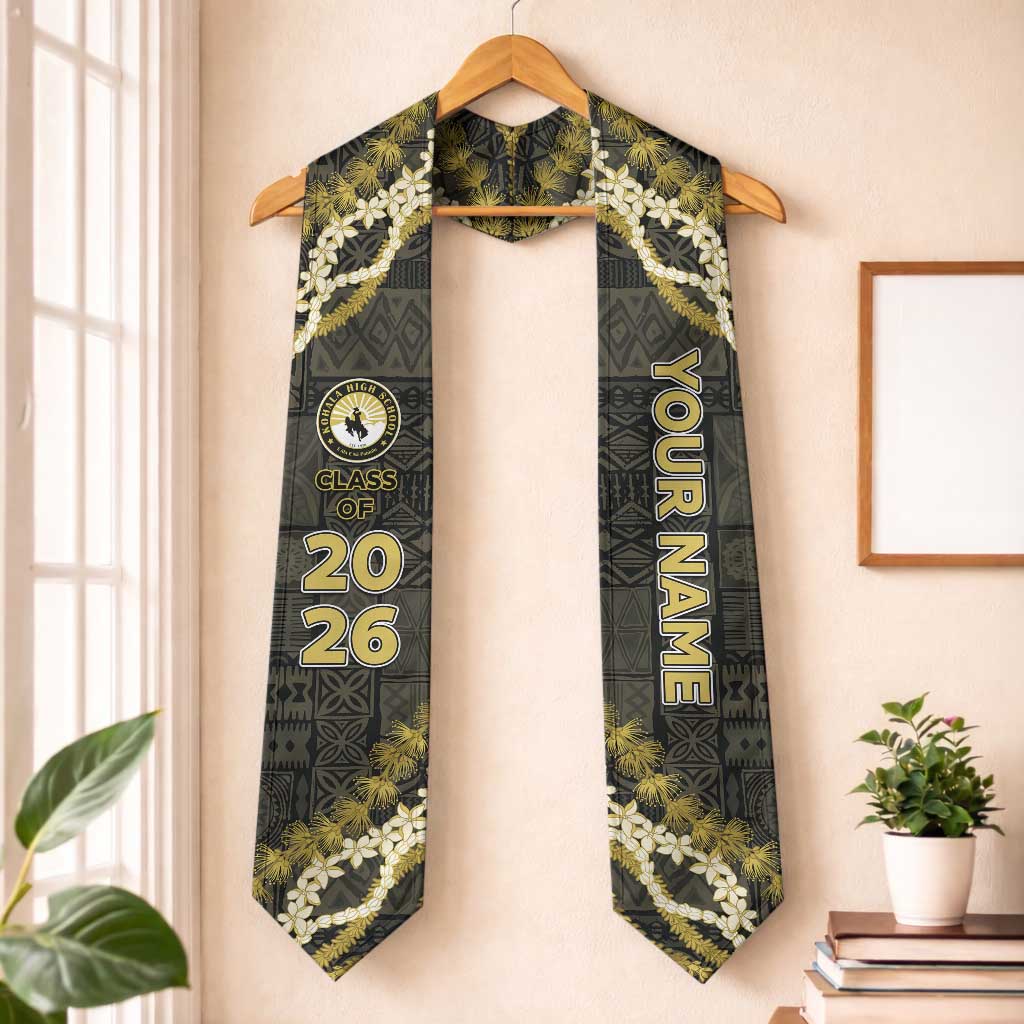 Custom Hawaii Kohala High School Graduation Stole Tapa Pattern With Leis LT05 One Size Gold - Polynesian Pride