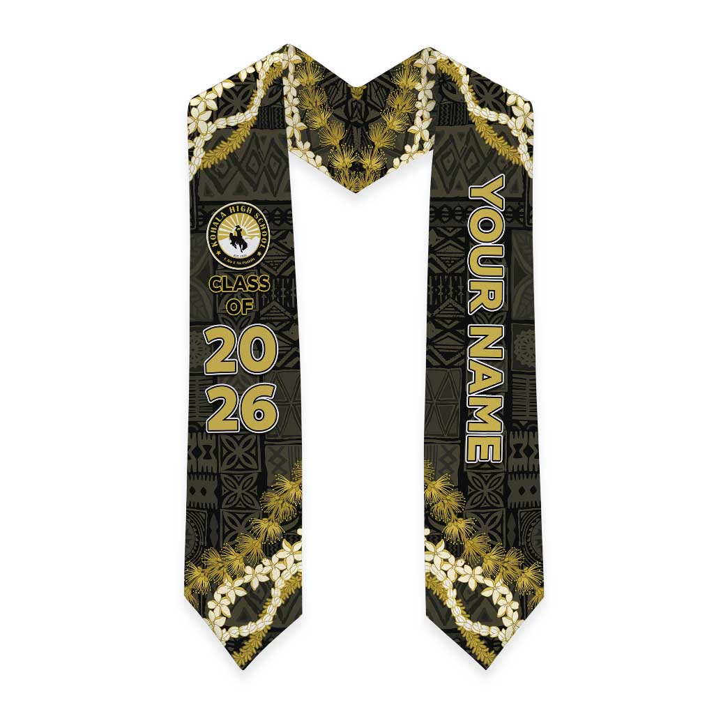 Custom Hawaii Kohala High School Graduation Stole Tapa Pattern With Leis LT05 - Polynesian Pride