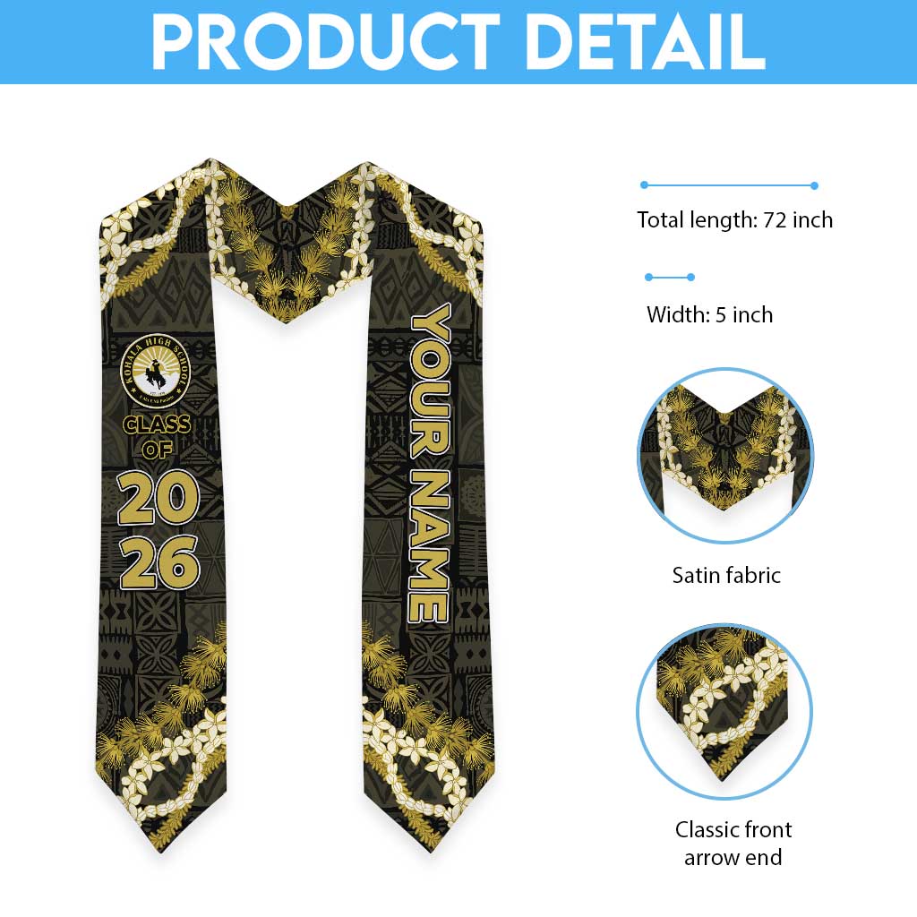 Custom Hawaii Kohala High School Graduation Stole Tapa Pattern With Leis LT05 - Polynesian Pride