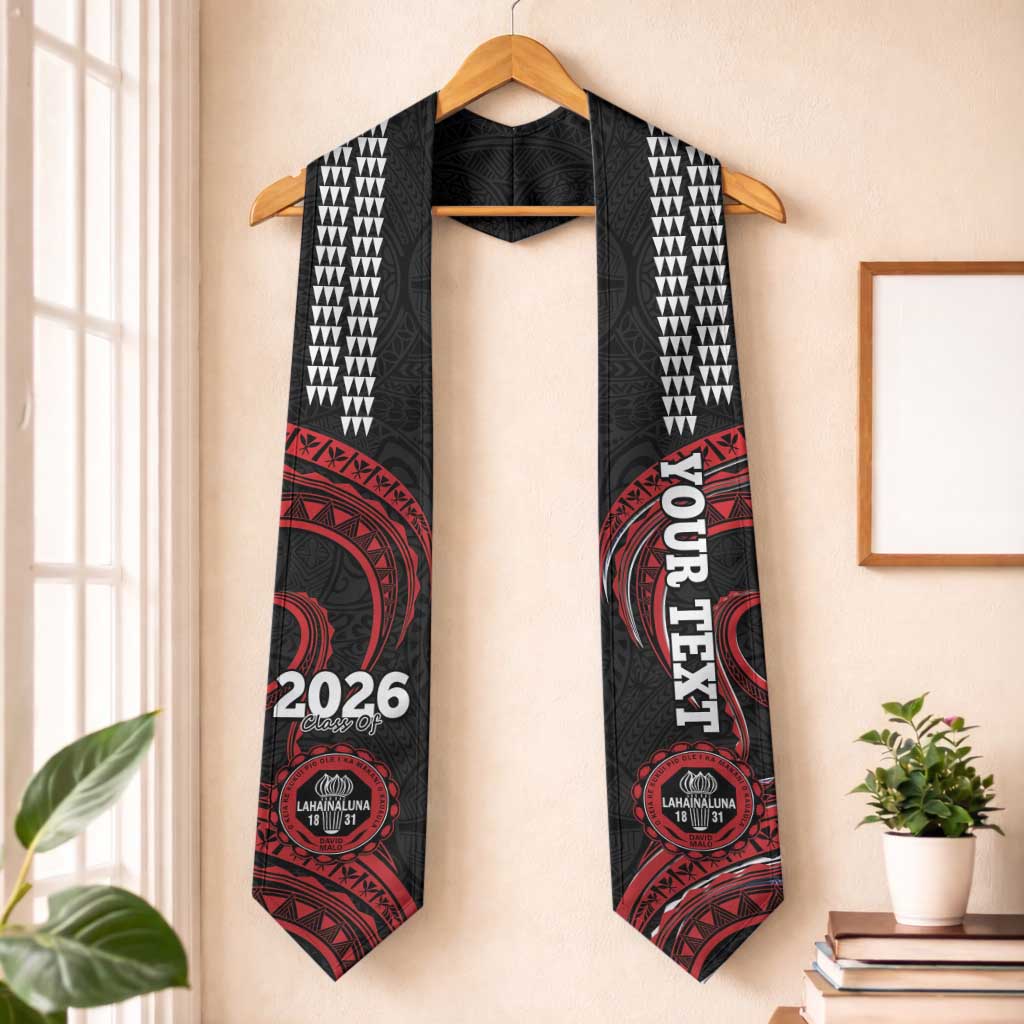 Custom Hawaii Lahainaluna High School Graduation Stole Class Of Year Polynesian Kakau Pattern LT14 One Size Black - Polynesian Pride